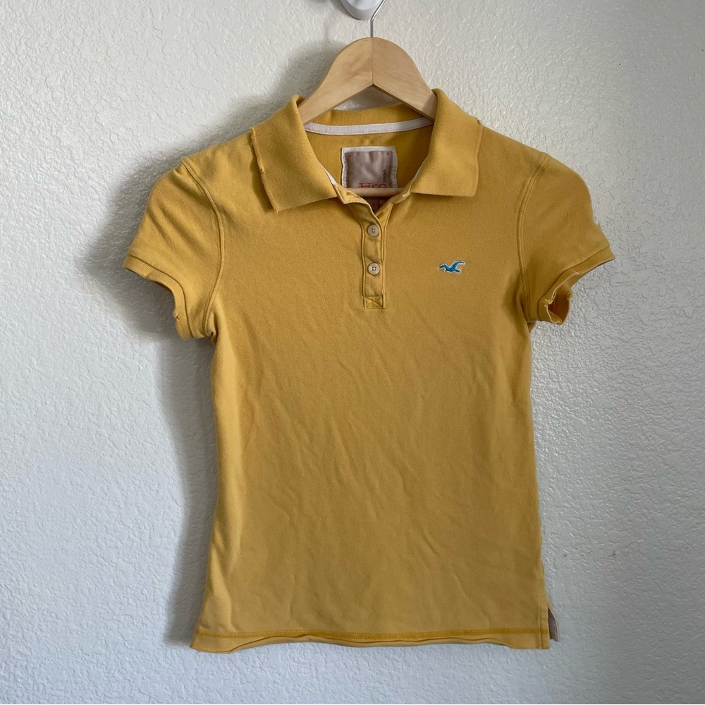 2000’s Hollister Short Sleeve Polo Collared Shirt Mustard Yellow Cotton Y2K M - Picture 8 of 8